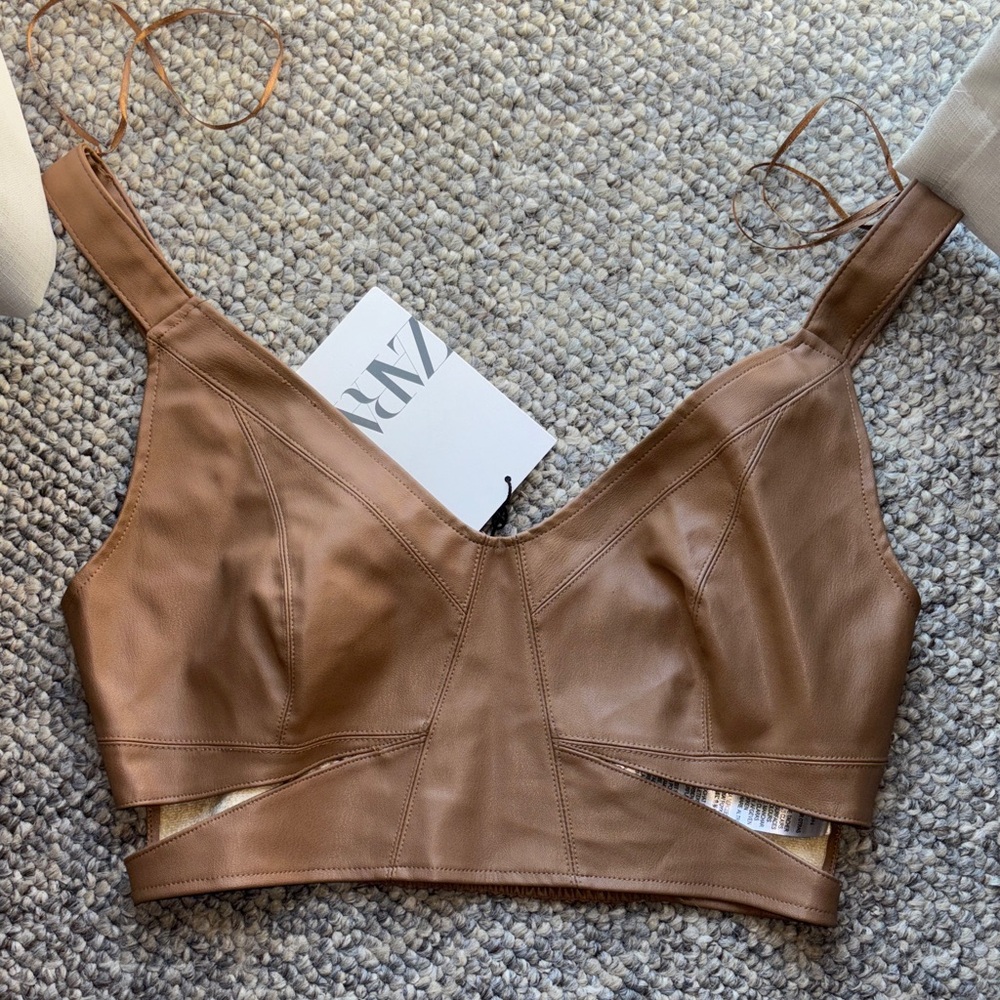 Zara Tan Leather Bralette